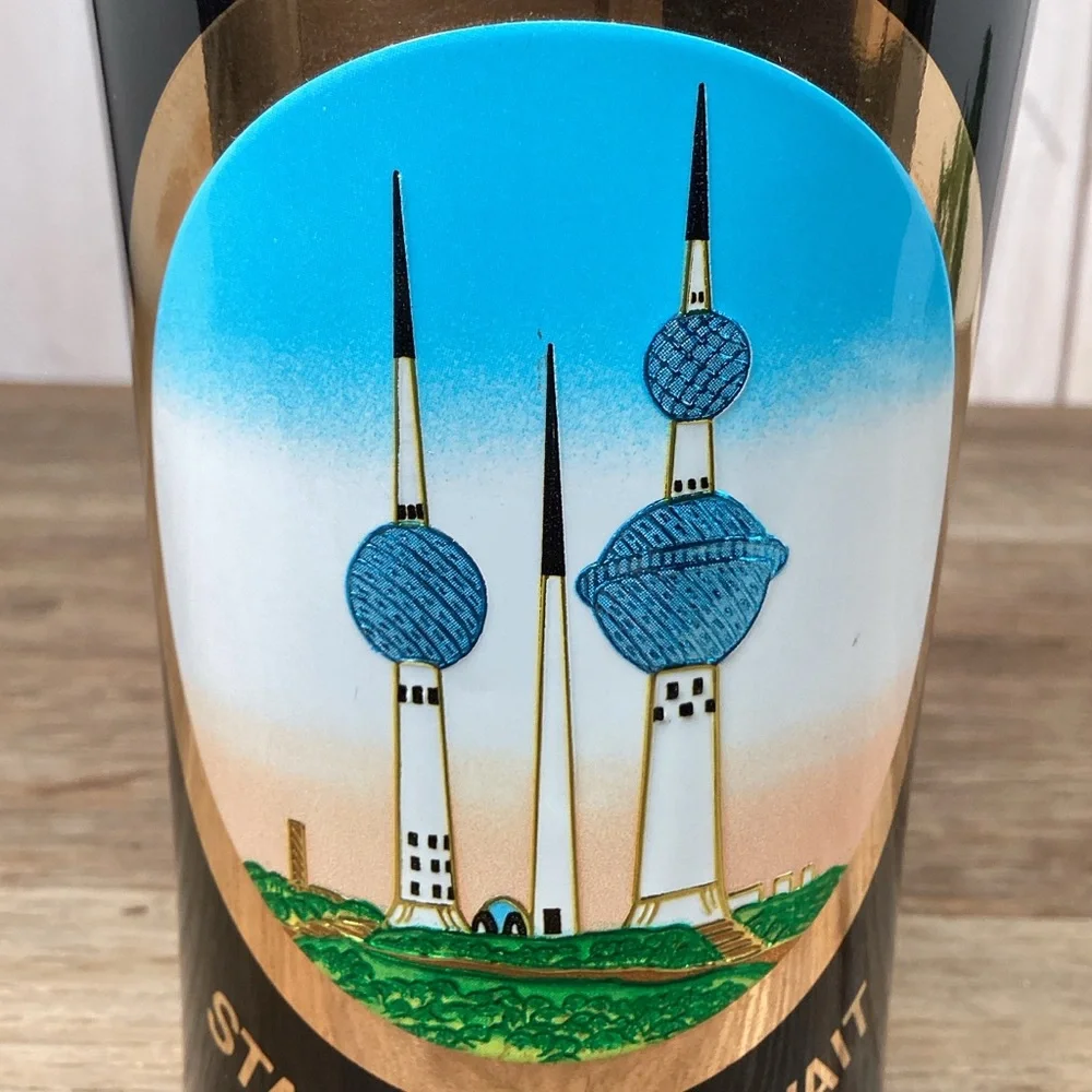 The Art of Chokin State of Kuwait Black Glass Collector's Vase 24kt Gold 6" Tall - Picture 9 of 11